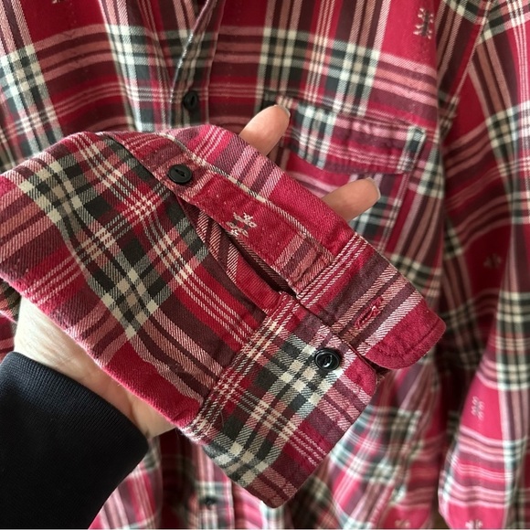 H&M Plaid Shirt Red Grey Beige Coastal Cowgirl Label of Graded Goods - Medium - Picture 12 of 15